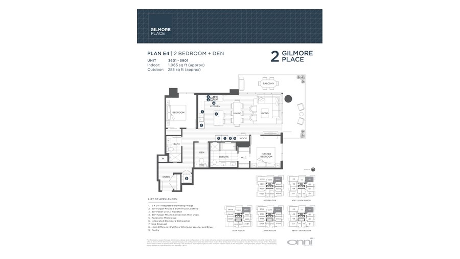 Tower 2 E4 floor plan at Gilmore Place by Onni Group in Burnaby, British Columbia