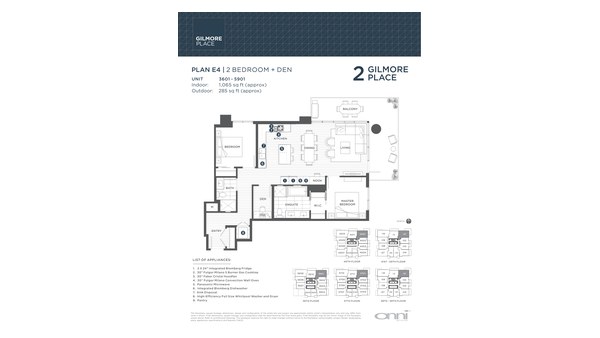 The Tower 2 E4 new home model plan at the Gilmore Place by Onni Group in Burnaby