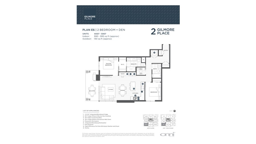 Tower 2 E6 floor plan at Gilmore Place by Onni Group in Burnaby, British Columbia