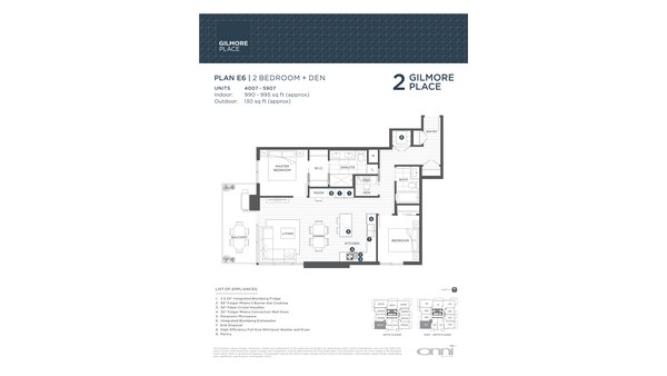 The Tower 2 E6 new home model plan at the Gilmore Place by Onni Group in Burnaby