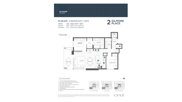 The Tower 2 E9 new home model plan at the Gilmore Place by Onni Group in Burnaby