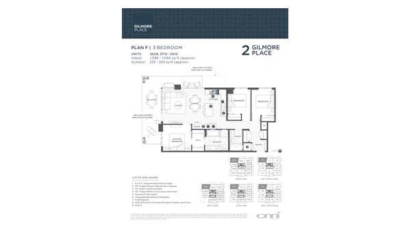 The Tower 2 F new home model plan at the Gilmore Place by Onni Group in Burnaby