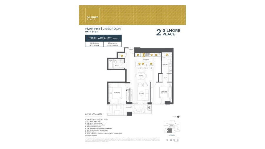 Tower 2 PH4 floor plan at Gilmore Place by Onni Group in Burnaby, British Columbia