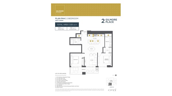 The Tower 2 PH4 new home model plan at the Gilmore Place by Onni Group in Burnaby