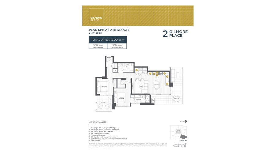 Tower 2 SPH A floor plan at Gilmore Place by Onni Group in Burnaby, British Columbia
