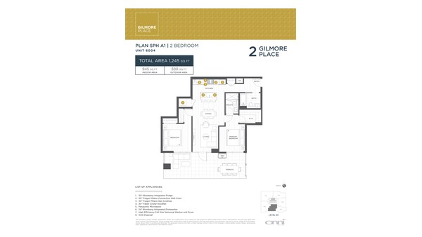 The Tower 2 SPH A1 new home model plan at the Gilmore Place by Onni Group in Burnaby