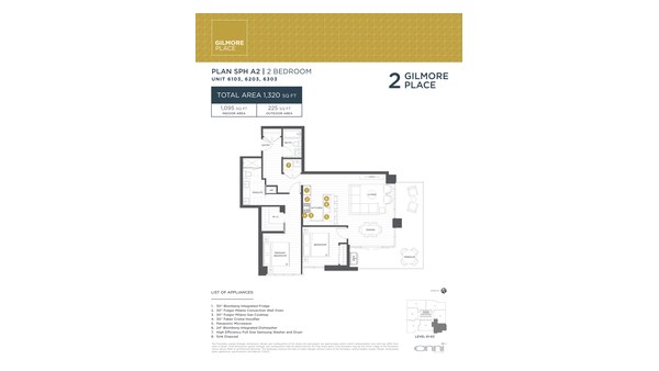 The Tower 2 SPH A2 new home model plan at the Gilmore Place by Onni Group in Burnaby