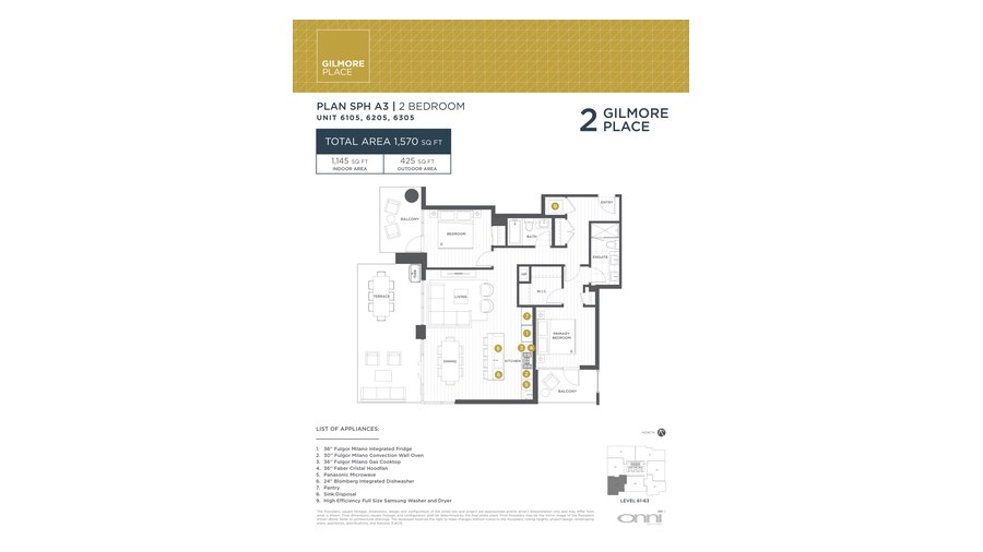 Tower 2 SPH A3 floor plan at Gilmore Place by Onni Group in Burnaby, British Columbia