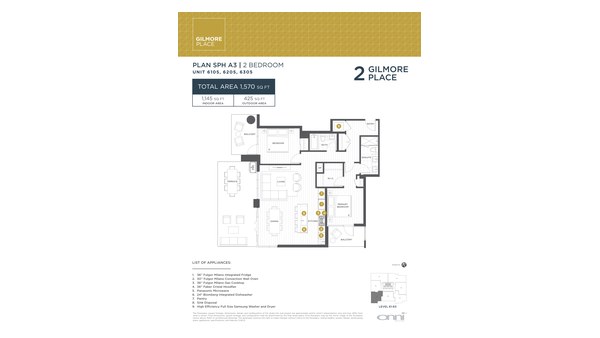 The Tower 2 SPH A3 new home model plan at the Gilmore Place by Onni Group in Burnaby