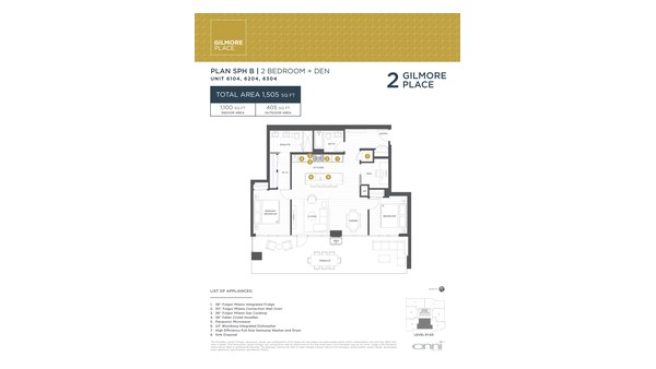 The Tower 2 SPH B new home model plan at the Gilmore Place by Onni Group in Burnaby