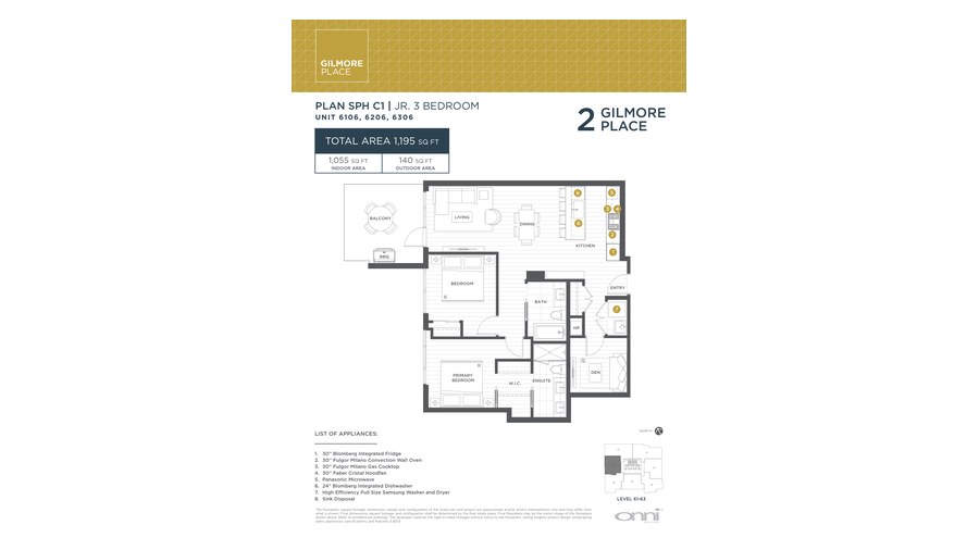 Tower 2 SPH C1 floor plan at Gilmore Place by Onni Group in Burnaby, British Columbia