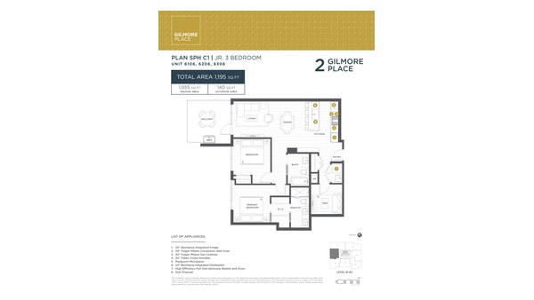 The Tower 2 SPH C1 new home model plan at the Gilmore Place by Onni Group in Burnaby