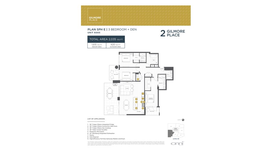 Tower 2 SPH E floor plan at Gilmore Place by Onni Group in Burnaby, British Columbia