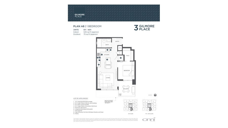 Tower 3 A8 floor plan at Gilmore Place by Onni Group in Burnaby, British Columbia