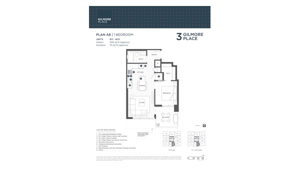 The Tower 3 A8 new home model plan at the Gilmore Place by Onni Group in Burnaby