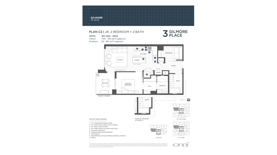 Tower 3 C2 floor plan at Gilmore Place by Onni Group in Burnaby, British Columbia