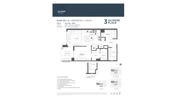 The Tower 3 C2 new home model plan at the Gilmore Place by Onni Group in Burnaby