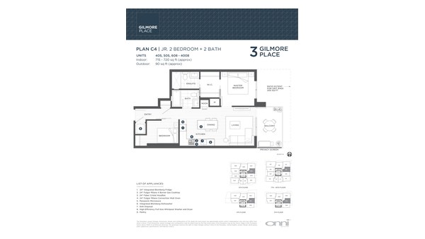 The Tower 3 C4 new home model plan at the Gilmore Place by Onni Group in Burnaby