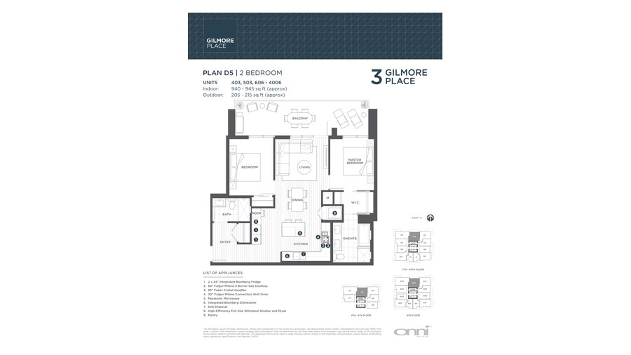 Tower 3 D5 floor plan at Gilmore Place by Onni Group in Burnaby, British Columbia