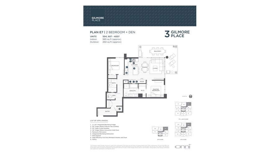Tower 3 E7 floor plan at Gilmore Place by Onni Group in Burnaby, British Columbia