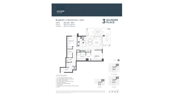 The Tower 3 E7 new home model plan at the Gilmore Place by Onni Group in Burnaby