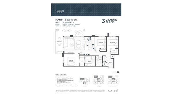 The Tower 3 F1 new home model plan at the Gilmore Place by Onni Group in Burnaby
