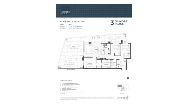 The Tower 3 F1T new home model plan at the Gilmore Place by Onni Group in Burnaby