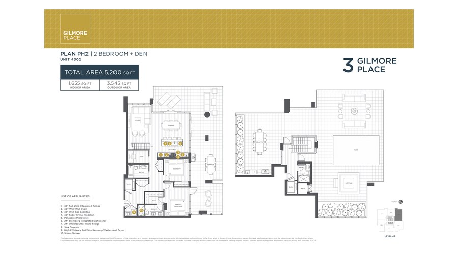 Tower 3 PH2 floor plan at Gilmore Place by Onni Group in Burnaby, British Columbia