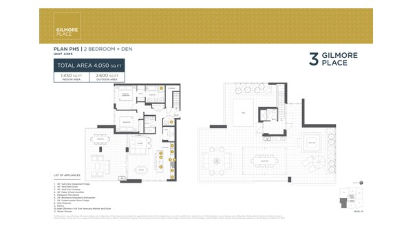 The Tower 3 PH5 new home model plan at the Gilmore Place by Onni Group in Burnaby