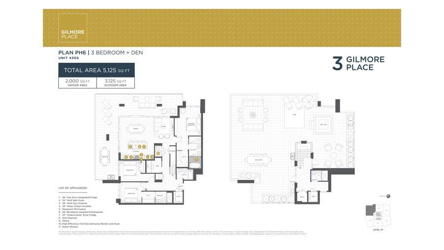 Tower 3 PH6 floor plan at Gilmore Place by Onni Group in Burnaby, British Columbia