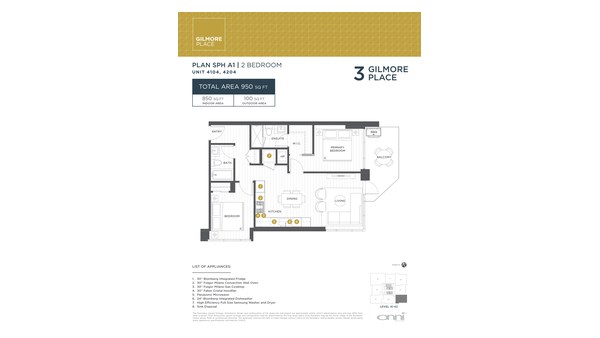 The Tower 3 SPH A1 new home model plan at the Gilmore Place by Onni Group in Burnaby