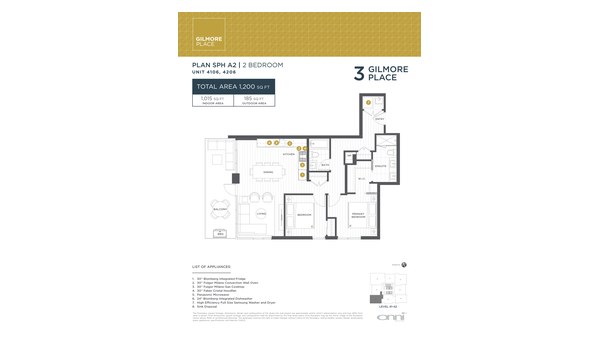 The Tower 3 SPH A2 new home model plan at the Gilmore Place by Onni Group in Burnaby