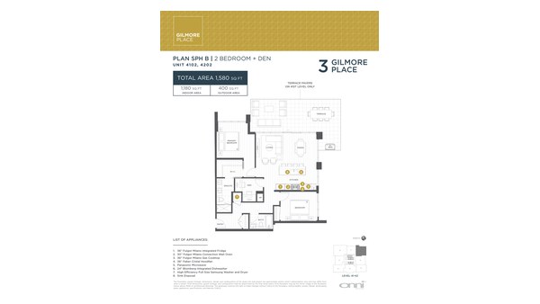 The Tower 3 SPH B new home model plan at the Gilmore Place by Onni Group in Burnaby