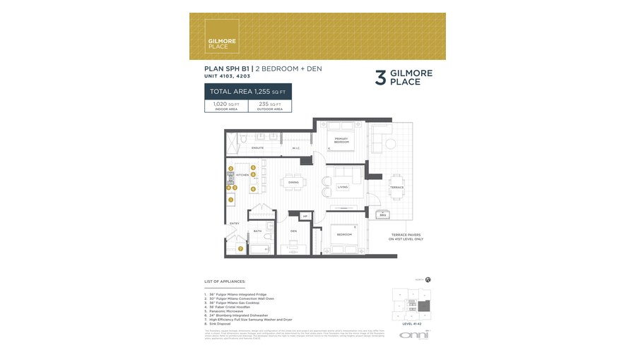 Tower 3 SPH B1 floor plan at Gilmore Place by Onni Group in Burnaby, British Columbia