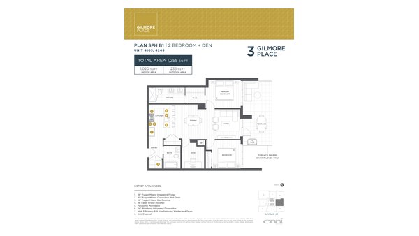 The Tower 3 SPH B1 new home model plan at the Gilmore Place by Onni Group in Burnaby