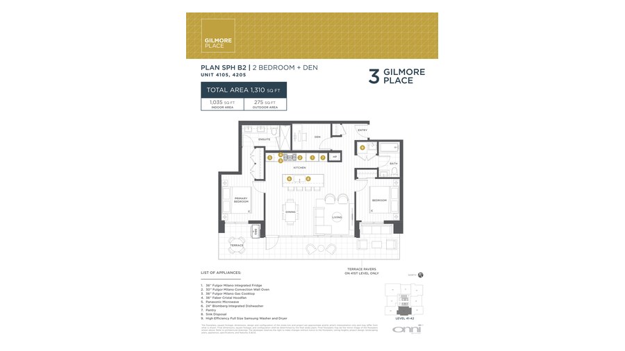 Tower 3 SPH B2 floor plan at Gilmore Place by Onni Group in Burnaby, British Columbia