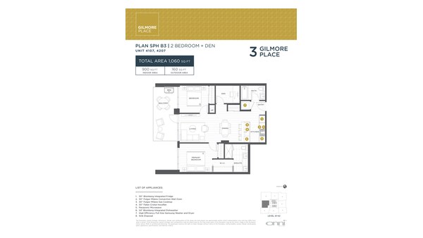 The Tower 3 SPH B3 new home model plan at the Gilmore Place by Onni Group in Burnaby