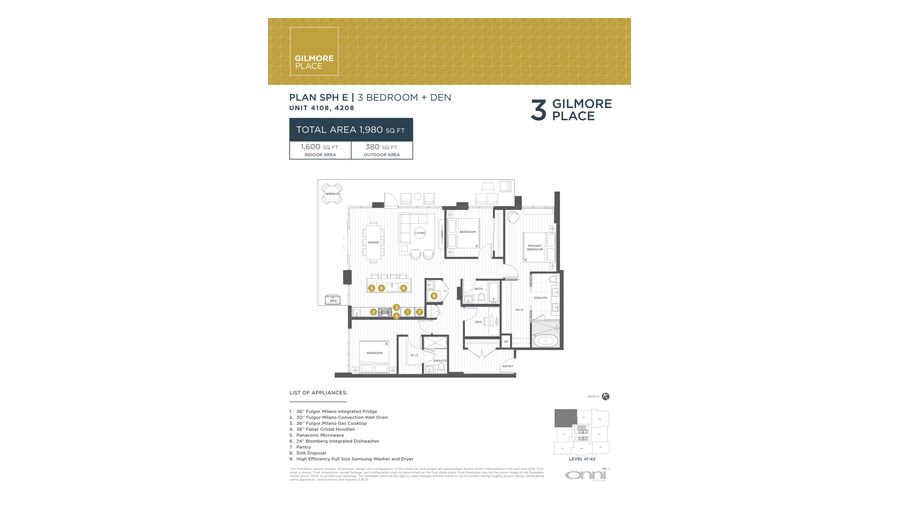 Tower 3 SPH E floor plan at Gilmore Place by Onni Group in Burnaby, British Columbia