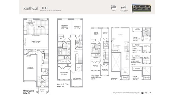 The TH-01 new home model plan at the SouthCal by Opus Homes in Caledon