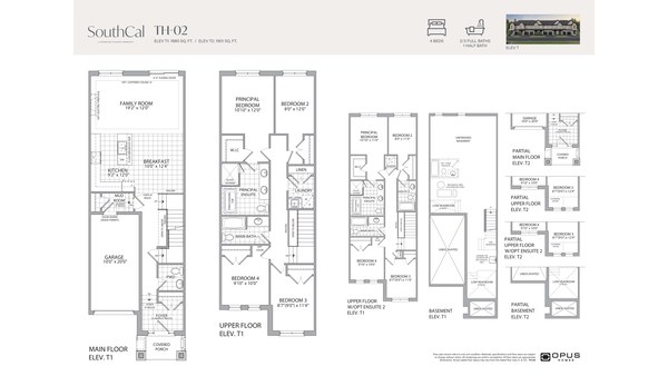 The TH-02 new home model plan at the SouthCal by Opus Homes in Caledon