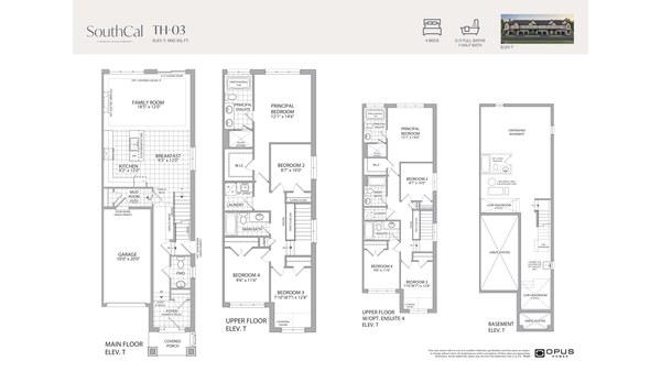 The TH-03 new home model plan at the SouthCal by Opus Homes in Caledon
