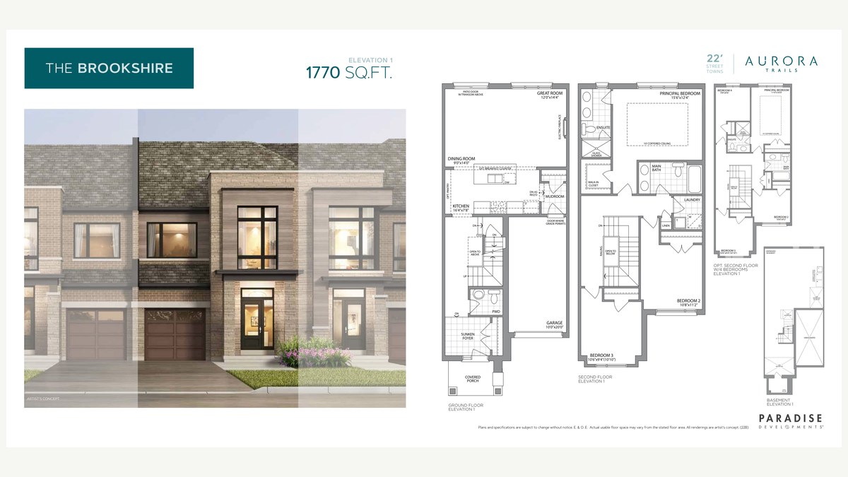 Brookshire floor plan at Aurora Trails by Paradise Developments in Aurora, Ontario