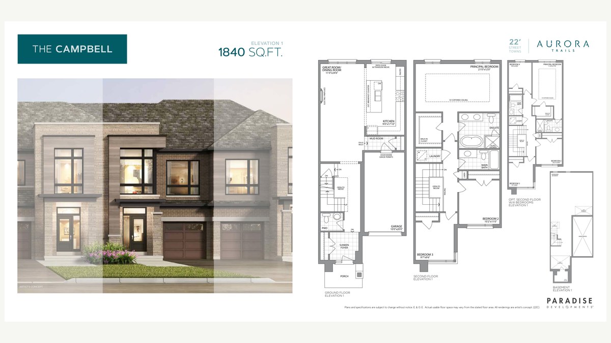 Campbell floor plan at Aurora Trails by Paradise Developments in Aurora, Ontario