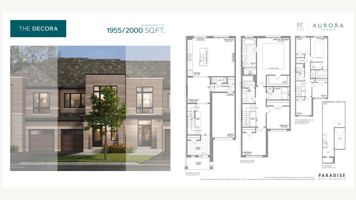 Decora floor plan at Aurora Trails by Paradise Developments in Aurora, Ontario