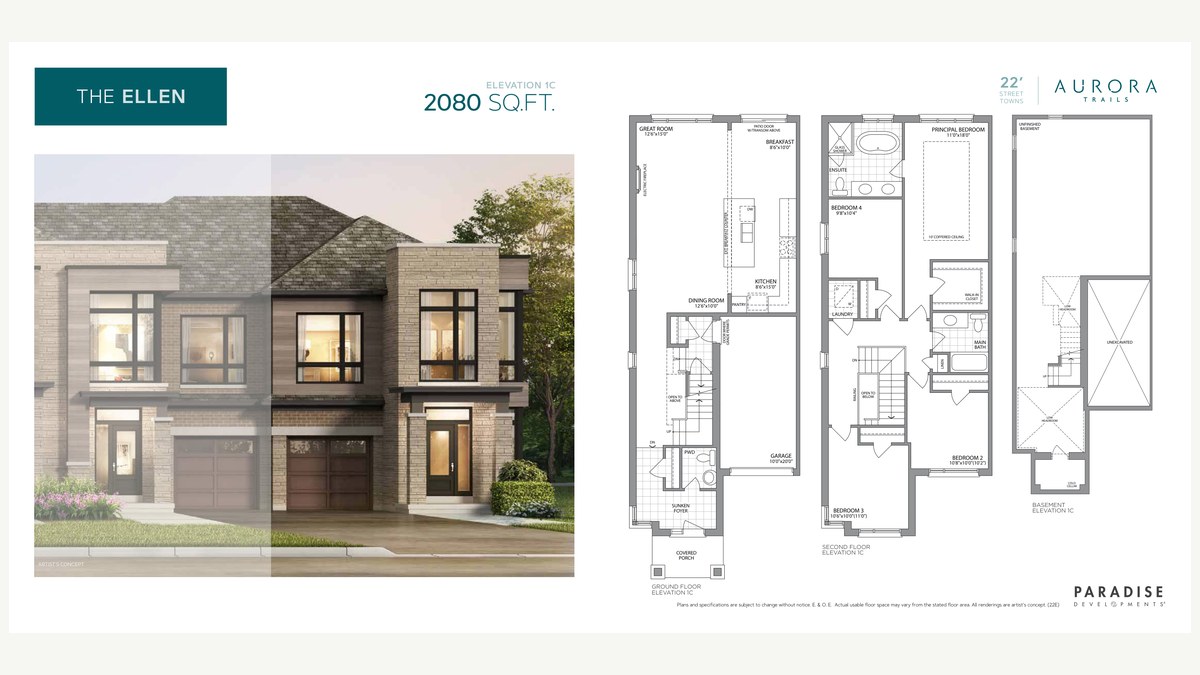 Ellen floor plan at Aurora Trails by Paradise Developments in Aurora, Ontario