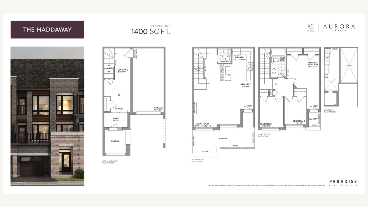Haddaway floor plan at Aurora Trails by Paradise Developments in Aurora, Ontario