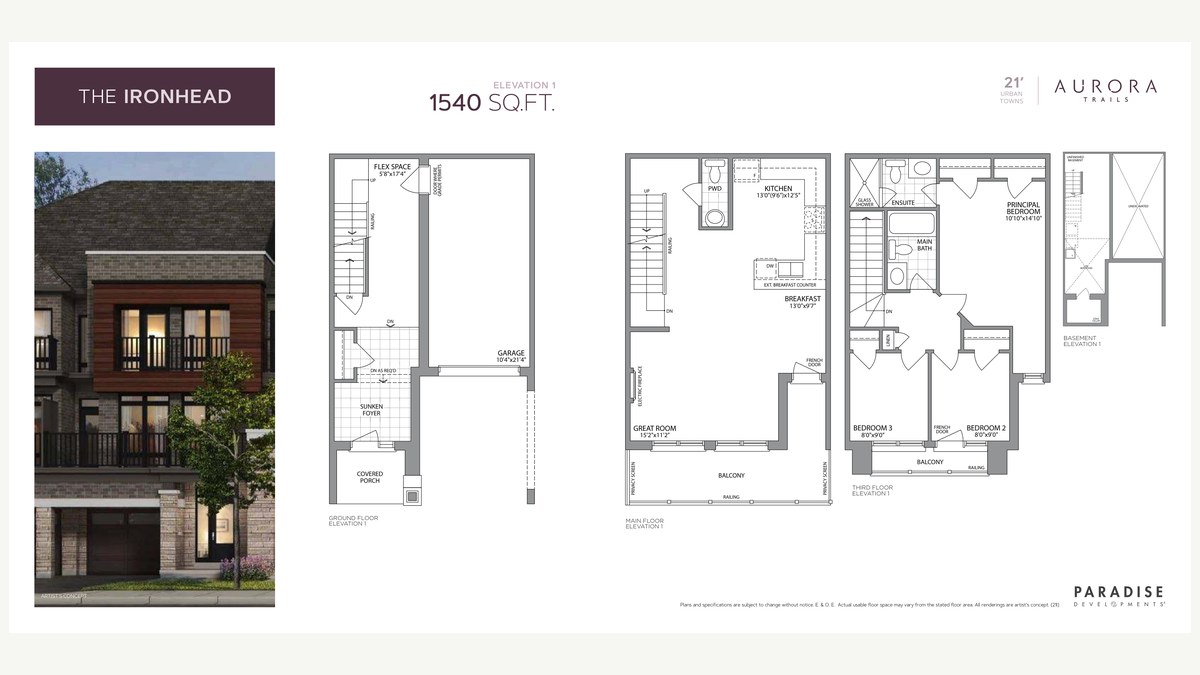 Ironhead floor plan at Aurora Trails by Paradise Developments in Aurora, Ontario