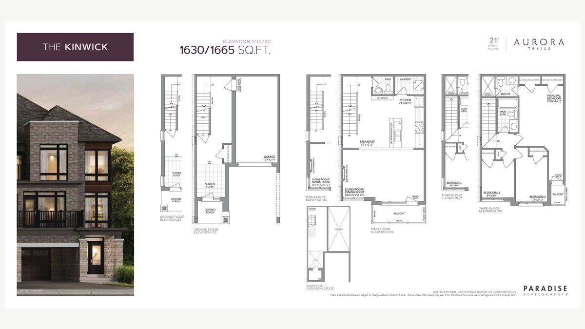 Kinwick floor plan at Aurora Trails by Paradise Developments in Aurora, Ontario