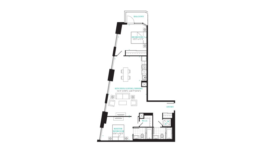 The Suite 1005 new home model plan at the PJ Condos by Pinnacle International in Toronto