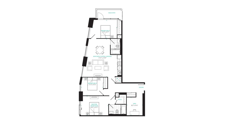 The Suite 1205 new home model plan at the PJ Condos by Pinnacle International in Toronto